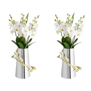Vase à fleurs en métal argenté de luxe, design floral moderne en alliage d'aluminium, centre de table décoratif pour décoration de mariage - Product Image 6