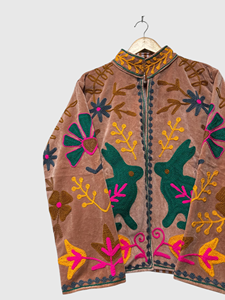 Veste en velours brodée à la main, col mandarin, motif floral, manches longues, tenue d'automne, style Prairie Chic pour adultes - Product Image 6