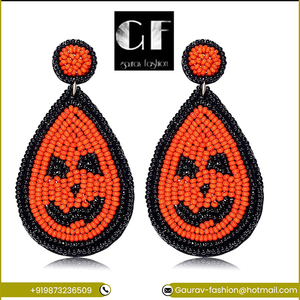 Meilleure vente Boucles d'oreilles pendantes unisexe tendance géométrique plaqué or crâne de citrouille Vente en gros Article chaud pour Halloween Noël - Product Image 2
