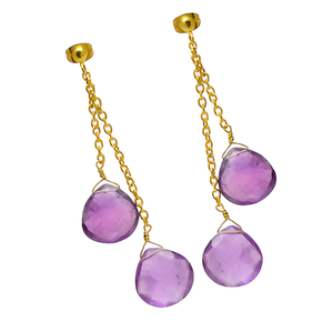 925 Sterling Silver Amethyst Gemstone Gold Plated Hanging Stud Chain <b>Earrings</b> Romantic Fashionable <b>Earring</b> for Women. - Product Image 5