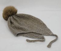 Gorro de lana orgánica marrón para niñas de 7 a 12 años con orejeras protectoras y pompón, patrón liso, opciones personalizadas, pedidos al por mayor