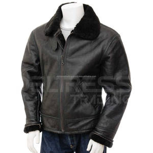 Veste en cuir de mouton décontractée de qualité supérieure pour hommes, style bombardier respirant avec fourrure, prix de gros - Product Image 1