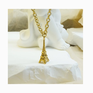 PVD <span class=keywords><strong>or</strong></span> étoile à huit branches carré noir onyx <span class=keywords><strong>Paris</strong></span> tour Eiffel collier à la mode en acier inoxydable tour française pendentif collier - Product Image 1