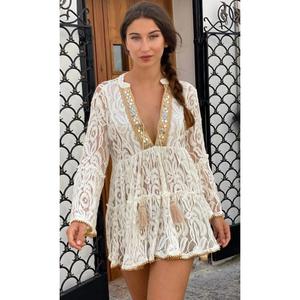 Nouvelle Robe de Plage Longue en Coton Biologique 100% pour Femme, Motif Floral en Dentelle au Crochet, Lavable, avec Boutons – Collection Été 2025 - Product Image 1