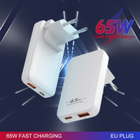 Chargeur GaN 65W USB Type C PD QC 3.0 Double Port Charge Rapide Ultra Fin Prise Pliable Adaptateur Mural pour Ordinateur Portable Téléphone Tablette