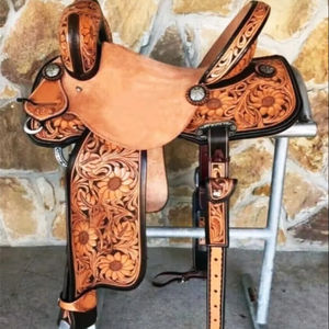 Alta demanda de cuero occidental barril carreras sillín girasol tallado a mano - Product Image 1