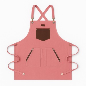 Delantal de Lona Rosa con Cintura Ajustable y Bolsillos con Cremallera, Resistente al Aceite y al Agua para Artículos de Limpieza - Product Image 1