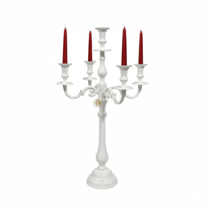 Candelabre à 5 bras en aluminium blanc, fait main, grand, pour décoration de mariage et de maison, style européen moderne, couleur personnalisable - Product Image 1