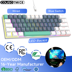 Blue Switch Gaming Keyboard 60 Percent Gamer Teclado 61 Keys LED Rainbow Backlit Computer Wired White Mechanical Keyboard