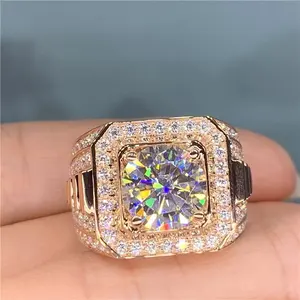 Bague solitaire en argent 925 avec diamant moissanite véritable taille ronde plaqué or pour fiançailles, mariage, anniversaire - Product Image 3