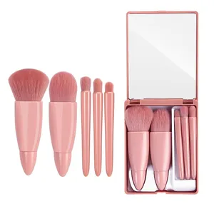 Hot Sale 5pcs Mini Travel Case Makeup Brush Set Mirror Personalized Synthetic Mini Make Up Brushes Kit Professional Makeup Sets