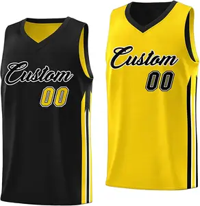 Kaus Bola Basket Kuning Hitam Dapat Dibalik Kualitas Terbaik Kaus Nomor Nama Dijahit Penuh untuk Anak-anak Kaus Unisex