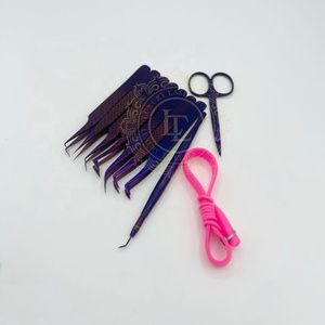 Ensemble de pince à épiler d'extension de cils professionnel de haute qualité motif de diamant de Plasma violet étiquette personnalisée faite à la main durable pointue - Product Image 2
