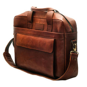 Custom High Quality Genuine <b>Leather</b> Unisex Fashion Soft <b>Briefcase</b> with Polyester Lining and Zipper Closure for Travel 1.2kg - Product Image 4