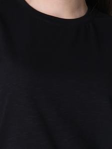 Camiseta básica Premium de media manga para mujer, cuello redondo elástico, lona negra, suministro de verano ODM, camisetas de talla grande para mujer - Product Image 4