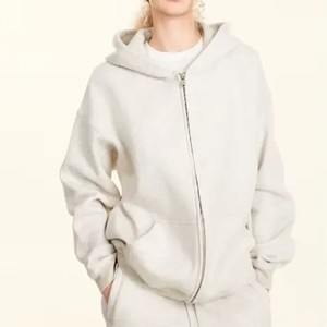 Sudadera con capucha y cremallera de estilo callejero para mujer, chaquetas de salón holgadas de gran tamaño, suministro de fábrica OEM, sudaderas con capucha con cremallera de lana de algodón - Product Image 1