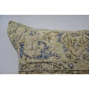 Beige Toile Kantha Patchwork Wool Pillow 32x32 Inch Decorative <b>Cushion</b> with Vintage Embroidered Floral <b>Print</b> for Home or Sofa - Product Image 2