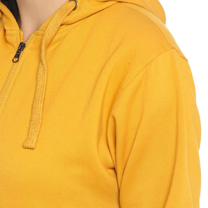 เสื้อมีฮู้ดแบบมีซิปสำหรับผู้หญิงผ้าคอตตอนผ้าเจอร์ซี่น้ำหนักเบาใส่สบายสีเหลืองนุ่มออกแบบได้ตามต้องการ - Product Image 5