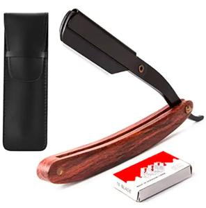 Depilación corporal profesional, maquinilla de afeitar de borde recto de acero inoxidable con mango de madera, aplicación de polvo para barberos - Product Image 4