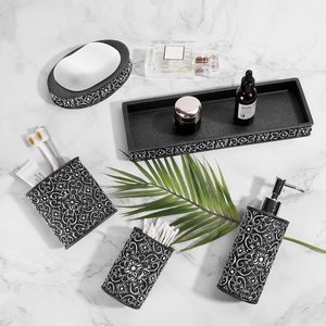 ชุดห้องน้ำทำจากเรซินทรงสี่เหลี่ยมเคลือบเงา4ชิ้นเครื่องจ่ายสบู่ที่วางแปรงที่วางสบู่ถาดใส่สบู่ที่ใช้ในบ้านจำนวน5ชิ้น - Product Image 5