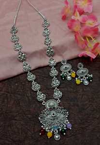DERNIER DESIGNER À LA MODE ABD TRADITIONNEL OXYDSIDE ARGENT NOIR MENTAL BIJOUX LONG PENDENTIF COLLIER ENSEMBLE POUR FEMMES ET FILLES - Product Image 2