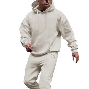 Ensemble survêtement en molleton beige uni pour homme, deux pièces, logo personnalisé, OEM, streetwear décontracté, vêtements de sport, vente en gros, mode - Product Image 4