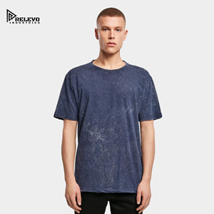 T-shirt pour homme en coton uni délavé à l'acide, coupe ajustée, pour le sport en plein air, col rond, manches courtes, motif uni, col rond - Product Image 3