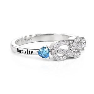 Bague de mariage Jeulia personnalisée avec double cœur et pierre de naissance, zircon et plaqué rhodium - Product Image 3