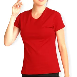 Essentials-T-shirt pour femme, couleur rouge, coupe à manches courtes, col rond, respirant, impression personnalisée, pour extérieur