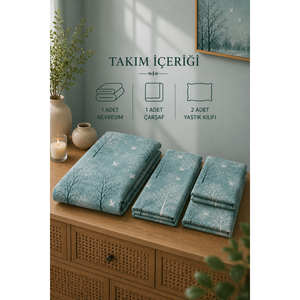 Parure de lit turquoise à double motif, style tissé imprimé - Product Image 2