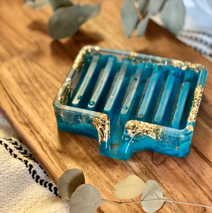 Porte-savon en résine de qualité supérieure Design transparent Carré Excellent design Plateau à savon en résine de feuille d'or - Product Image 6