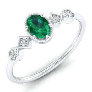 REYES Nuevo Diseño 14K Oro Blanco Moissanite Compromiso Banda Anillos Lujo Esmeralda Piedra Preciosa Boda Compromiso Regalo Joyería - Product Image 2