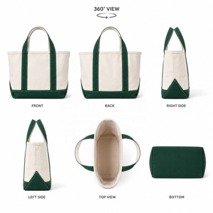 MORGANS INDUSTRIES <b>Canvas</b> <b>Tote</b> Bag Cream Green Handles Zipper Closure Solid Color Open Top Minimalist Style All Seasons Bag - Product Image 2