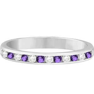 Anillo de Oro Blanco de 14K con Amatista y Diamantes, Semi-Eternidad, Corte Canal, 0.40ct - Product Image 1