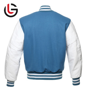 Chaqueta universitaria para hombre con logotipo personalizado de alta calidad, manga de cuero blanco para invierno, cuerpo de lana, 100% algodón, cuello levantado para estudiantes - Product Image 3