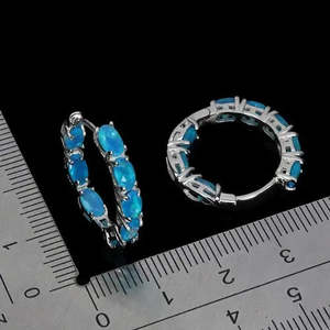 AAA+ Quality 925 Sterling Silver <b>Earrings</b> Oval Blue <b>Opal</b> 5x3mm Natural Gemstone Jewelry Cus-Jew68 - Product Image 3