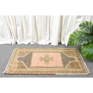 Tapis turc de grande surface classique rose marron 1.5x2.9ft laine à motif abstrait avec support en latex pour salon adolescent - Product Image 2