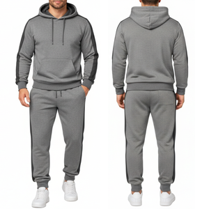 Conjunto Deportivo de Dos Piezas para Hombre, Sudadera con Capucha y Pantalones Deportivos en Gris con Franja en Contraste, Ropa de Entrenamiento en Varios Colores - Product Image 4