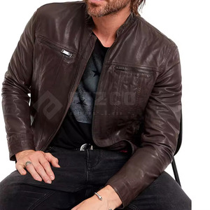 Winter <b>Men's</b> Premium Leather <b>Jacket</b> Stand Collar Front Logo Slim Fit Waterproof Breathable Casual Outerwear - Product Image 4