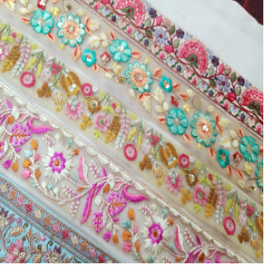 Cintas y cordones bordados a máquina de algodón 100% hechos a medida, varios diseños y colores para vestidos de novia, todos los diseños surtidos - Product Image 1