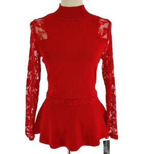 INC International Concepts Top Peplum rosso da donna taglia 0X con maniche in pizzo e collo a lupetto, camicette e camicie - Product Image 2