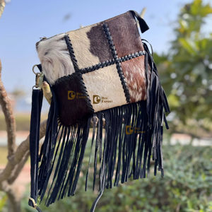 Designer Stylish Hair on Hide Fur Fringe Leather Sling <b>Bag</b> Patches Crossbody Fashion Gypsy <b>Lady</b> Handbag - Product Image 1