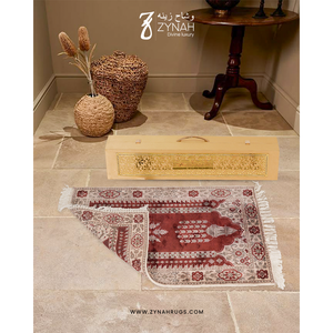 Alfombra de Oración Persa-Musulmana Moderna Hecha a Mano, Diseño Floral de Viscosa con Flores Espirituales, Lavable, Acolchada, Ligera y Plegable - Product Image 2