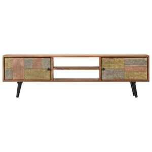 Meuble TV en bois multicolore style bohème avec tiroirs recouverts de laiton pour salon, hôtel et console multimédia d'entrée - Product Image 2