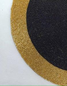 Royal Golden and Black Round Beaded Placemat | Handcrafted Luxury <b>Table</b> Runner <b>Mat</b> for Elegant Dining, Wedding & Festive Decor - Product Image 4