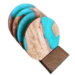 Posavasos de resina y madera de acacia natural con la mejor calidad a la venta posavasos de forma redonda para el hogar posavasos de diseño único - Product Image 5