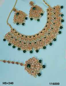 Nuevo diseño chapado en oro tradicional gota perla y Kundan tachonado pendiente Mangtika gargantilla collar conjunto y conjunto de joyería para mujer - Product Image 2