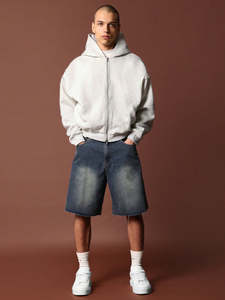 เสื้อฮู้ดผ้าฝ้ายหนาแบบมีซิปสำหรับผู้ชาย, เสื้อครอปโอเวอร์ไซส์โอเวอร์ไซส์ออกแบบโลโก้ได้ตามต้องการ - Product Image 5