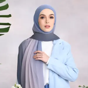 Pakaian Arab Baru Ombre Berbayang Gaya Cetak Digital Syal Sifon Remuk untuk Pakaian Luar Gaun Abaya