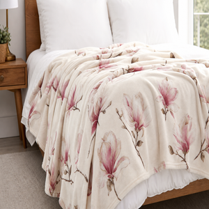 Custom Printed <b>Throw</b> Blanket Personalized Magnolia Floral Gift Sublimation Flannel Fleece Polyester - Product Image 1